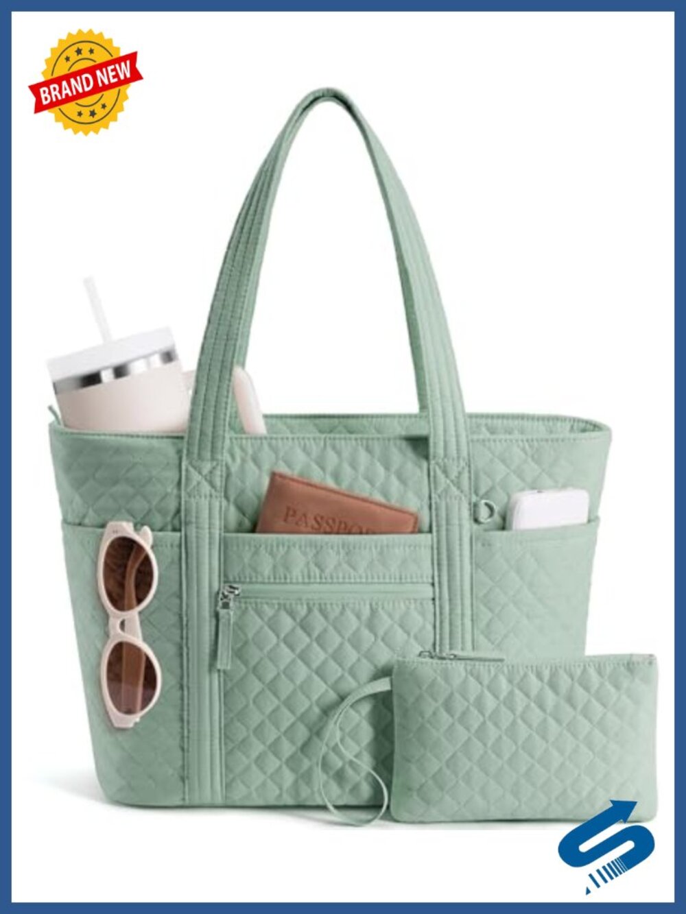 Quilted Cotton Tote Bag Puffer Teacher Nurse Work Travel Tote